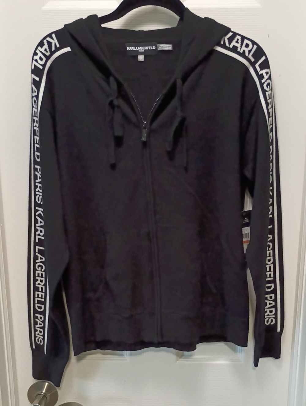 Karl Lagerfeld Essentials Logo Tape Zip Hoodie Black Size Small NWT